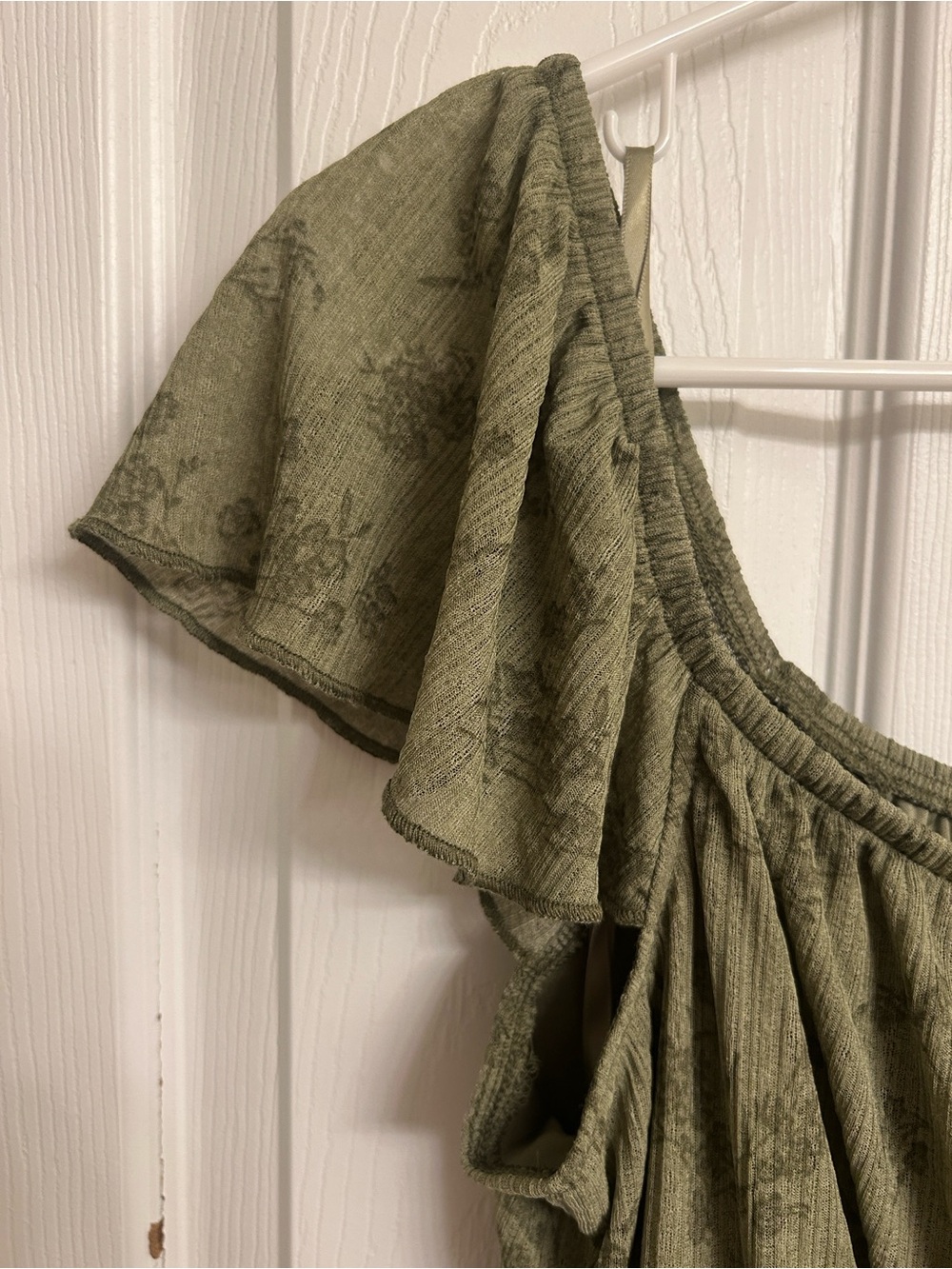 torrid Olive Green Floral Mini Flutter-Sleeve Tiered Rayon-Blend Dress Size 12 - Picture 6 of 11
